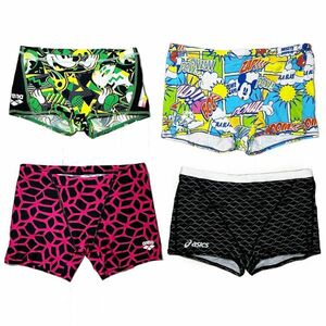 26【整理品リサイクル】アリーナAsics男子競泳水着4枚セット(SS程度～L)★タフスーツ★カラフル柄模様など