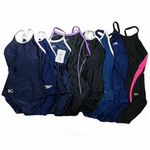 43【整理品リサイクル】ミズノSPEEDOアシックス8枚セット女子競泳水着(130～M)★光沢濃紺ネイビー・光沢黒ブラック・パイピング_画像1