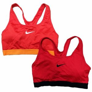 7【整理品リサイクル2組セット】ナイキNIKEスポーツブラトップ(M)★微光沢赤レッド