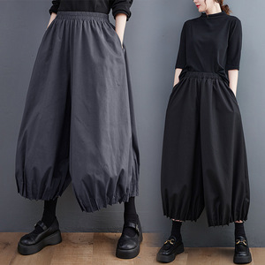  new arrival large size autumn winter fine quality casual plain cotton wide pants large size waist rubber gaucho pants sarouel pants black F