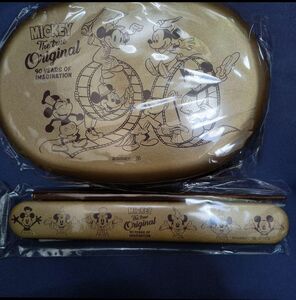ディズニー ミッキーマウス 合成漆器 弁当箱 ランチBOX お箸セット ゴールド