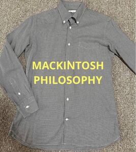 MACKINTOSH PHILOSOPHY マッキントッシュフィロソフィー　長袖シャツ　サイズ38 M 千鳥格子　 ボタン刻印　グレー　三陽商会