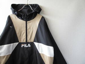 ○美品 FILA フィラ◆アノラック ジャケット ナイロンパーカー プルオーバー◆ユニセックス ブラック/ベージュ/ホワイト FREEサイズ