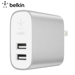 Belkin ベルキン USB充電器 2口 USB-A + USB-A 急速充電 24W SILVER シルバー F7U049dq スマートフォン タブレット iphone Power Delivery