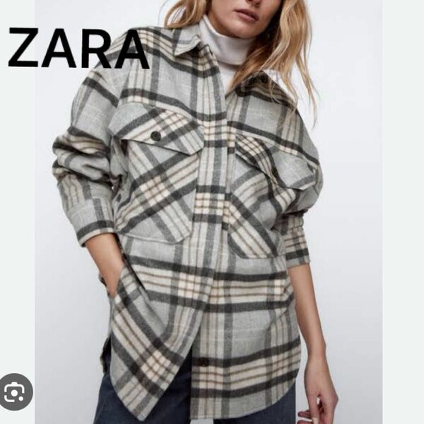 ZARA(ZARA)オーバーサイズ　ジャケット　チェック柄　ブルーグレー　サイズＬ