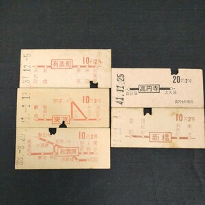 鉄道　硬券　放出品　乗車券　有楽町→、東京→、秋葉原→、新橋→10円　高円寺→20円区間　R-7