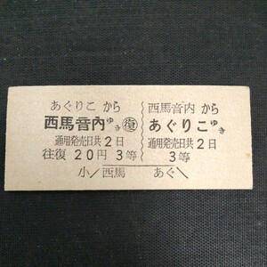 鉄道　硬券　放出品　往復乗車券　あぐりこ⇔西馬音内　羽後交通雄勝線　廃線　pp-409