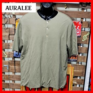 定価1.3万　AURALEE オーラリー　ヘンリーネック　ビッグTシャツ　オーバーサイズ　ビッグシルエット　Ｍ　カーキ　グリーン