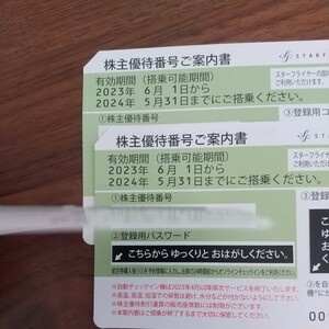 迅速対応可能 スターフライヤー 株主優待券 2枚 番号通知のみ 決済後12時間以内に通知