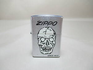 E135*ZIPPO 47*　銀色地　白スカル柄　ジッポライター　1点　/中古　/骸骨どくろイラスト　【送料込】