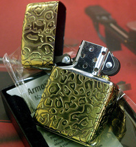 【ZIPPO】アーマー 全5面ヒョウ凹凸柄 ブラス古美/ネコポス_画像1