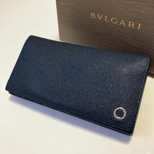 ★BVLGARI ブルガリ マン 283811 二つ折り 長財布 メンズ ネイビー 紺 中古【鑑定済み 本物保証】