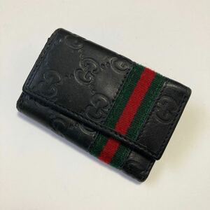 ★GUCCI グッチ 6連 キーケース シマ シェリー ブラック 中古【鑑定済み 本物保証】