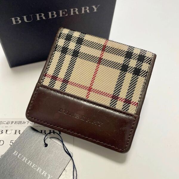 ★BURBERRY バーバリー コインケース 小銭入れ ノバチェック レザー ブラウン【鑑定済み 本物保証】