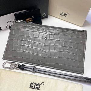 ★美品 MONTBLANC モンブラン アリゲータースキン型押し レザー カードケース 小物入れ グレー【鑑定済み 本物保証】