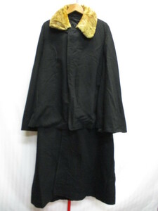  ton bi coat mantle coat black boa attaching in spring skirt Showa Retro writing . coat Vintage wool coat long coat 02021