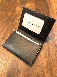 ★ 未使用品 ★ BURBERRY バーバリー サフィアーノブラックレザー 名刺入れ 定期入れ パスケース カードケース ノバチェック 黒