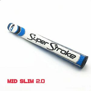 【ブルー/ホワイト】スーパーストローク Mid Slim 2.0 ゴルフパターグリップ USモデル Super Stroke 衝撃 滑り止め 