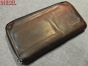 DIESEL ディーゼル 長財布 GENUINE LEATHER ラウンドファスナー ロングウォレット 本革 ブラウン 茶