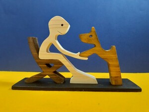 Art hand Auction 木工艺术人与狗, 手工制品, 内部的, 杂货, 装饰品, 目的