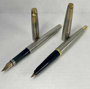 【KKB2614YK】PARKER パーカー 万年筆 ２本セット STERLING SILVER刻印 ペン先 １４Ｋ刻印 ＵＳＡ 筆記未確認