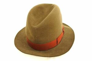 1円 ■極美品■ BORSALINO ボルサリーノ リボン 帽子 中折れハット 表記サイズ 58 メンズ レディース ブラウン系 AU8895