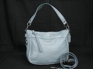 1円 ■美品■ COACH コーチ F14707 レザー 2WAY ワンハンドル ショルダーバッグ レディース ライトブルー系 AX0876