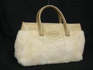 1円 ■極上■本物■美品■ TODS トッズ パイソン×ラビットファー ハンドバッグ トート レディース アイボリー系 BG7135