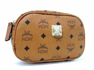 1円 ■極美品■ MCM エムシーエム ヴィセトス柄 レザー メイクポーチ マルチケース 小物入れ 化粧ポーチ レディース ブラウン系 AV5173