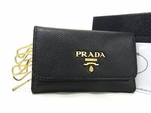 1円 PRADA プラダ 1PG222 サフィアーノレザー 6連 キーケース 鍵入れ メンズ ブラック系 AW2183