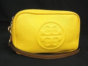 1円 ■美品■ TORY BURCH トリーバーチ ペリーボンベ レザー クロスボディ ショルダーバッグ 斜め掛け レディース イエロー系 AW1830