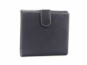 1円 ■美品■ ENRIQUE LOEWE ロエベ アナグラム レザー 二つ折り 財布 ウォレット レディース ダークネイビー系 AV4742