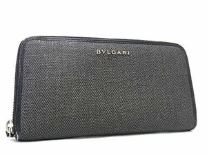 1円 BVLGARI ブルガリ PVC ウィークエンド ラウンドファスナー 長財布 ウォレット 小銭入れ 札入れ ダークグレー系 AT9321