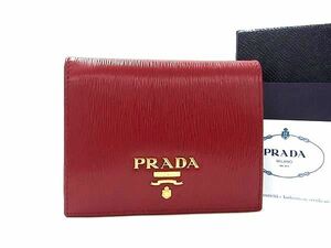 1円 ■美品■ PRADA プラダ 1MV204 レザー 二つ折り 財布 ウォレット 小銭入れ 札入れ レディース レッド系 AS9004