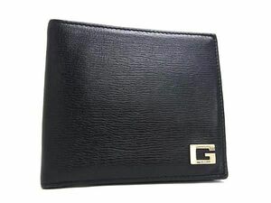 1円 ■美品■ GUCCI グッチ レザー 二つ折り 財布 ウォレット メンズ ブラック系 AT9121