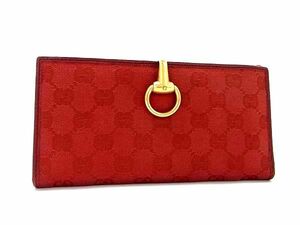 1円 ■新品■未使用■ GUCCI グッチ 101602 1502 ホースビット GGキャンバス×レザー 二つ折り 長財布 ウォレット レッド系 AW2496