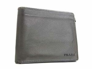 1円 PRADA プラダ サフィアーノレザー 二つ折り 財布 ウォレット メンズ グレー系 AU8527