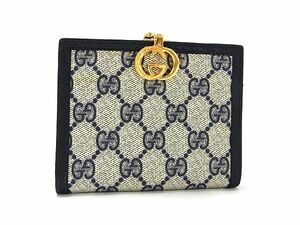 1円 ■美品■ GUCCI オールドグッチ GG柄 PVC インターロッキングG 二つ折り 財布 ウォレット レディース ネイビー系 AT9552