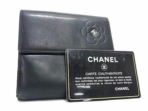 1円 CHANEL シャネル ココマーク バタフライカメリア レザー 二つ折り 財布 ウォレット レディース ブラック系 AX0618