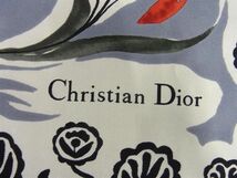 1円 ■美品■ ChristianDior クリスチャンディオール シルク100% スカーフ ショール レディース グレー系×マルチカラー AS9307_画像4