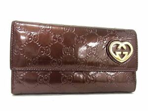 1円 GUCCI グッチ 251861 ラブリーハート GG柄 グッチシマ レザー 二つ折り 長財布 ウォレット 小銭入れ 札入れ ブラウン系 AW1132