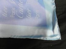1円 ■新品■未使用■ Cartier カルティエ シルク100% スカーフ ハンカチーフ レディース ブルー系 BG6845_画像3