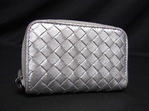 1円 ■極美品■ BOTTEGA VENETA ボッテガヴェネタ イントレチャート レザー コインパース コインケース 小銭入れ シルバー系 AW2884