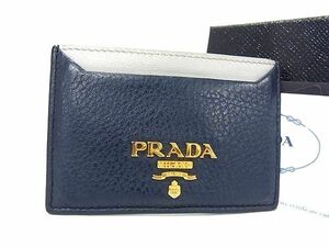 1円 ■美品■ PRADA プラダ 1MC208 レザー パスケース カードケース 定期入れ レディース ネイビー系×グレー系 AS7257