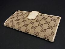 1円 ■美品■ GUCCI グッチ GGキャンバス×レザー ホック 二つ折り 長財布 ウォレット ブラウン系×アイボリー系 AW2506_画像2