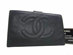 1円 CHANEL シャネル ココマーク キャビアスキン 二つ折り 長財布 ウォレット レディース ブラック系 AU9501