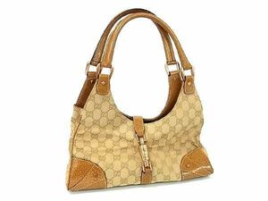 1円 ■美品■ GUCCI グッチ 124407 2123 ニュージャッキー GGキャンバス×レザー ハンドバッグ ショルダー 肩掛け ブラウン系 CD1318