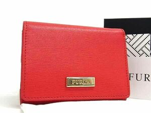 1円 ■極美品■ FURLA フルラ レザー 三つ折り 財布 ウォレット 小銭入れ 札入れ カード入れ レディース レッド系 AS8106