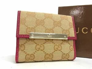 1円 ■美品■ GUCCI グッチ 112716 0959 GG柄 GGキャンバス×レザー Wホック 二つ折り 財布 ウォレット ブラウン系 AS8267