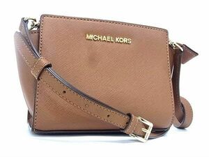 1円 ■美品■ MICHAEL KORS マイケルコース レザー クロスボディ ショルダーバッグ 斜め掛け レディース ブラウン系 AS9560